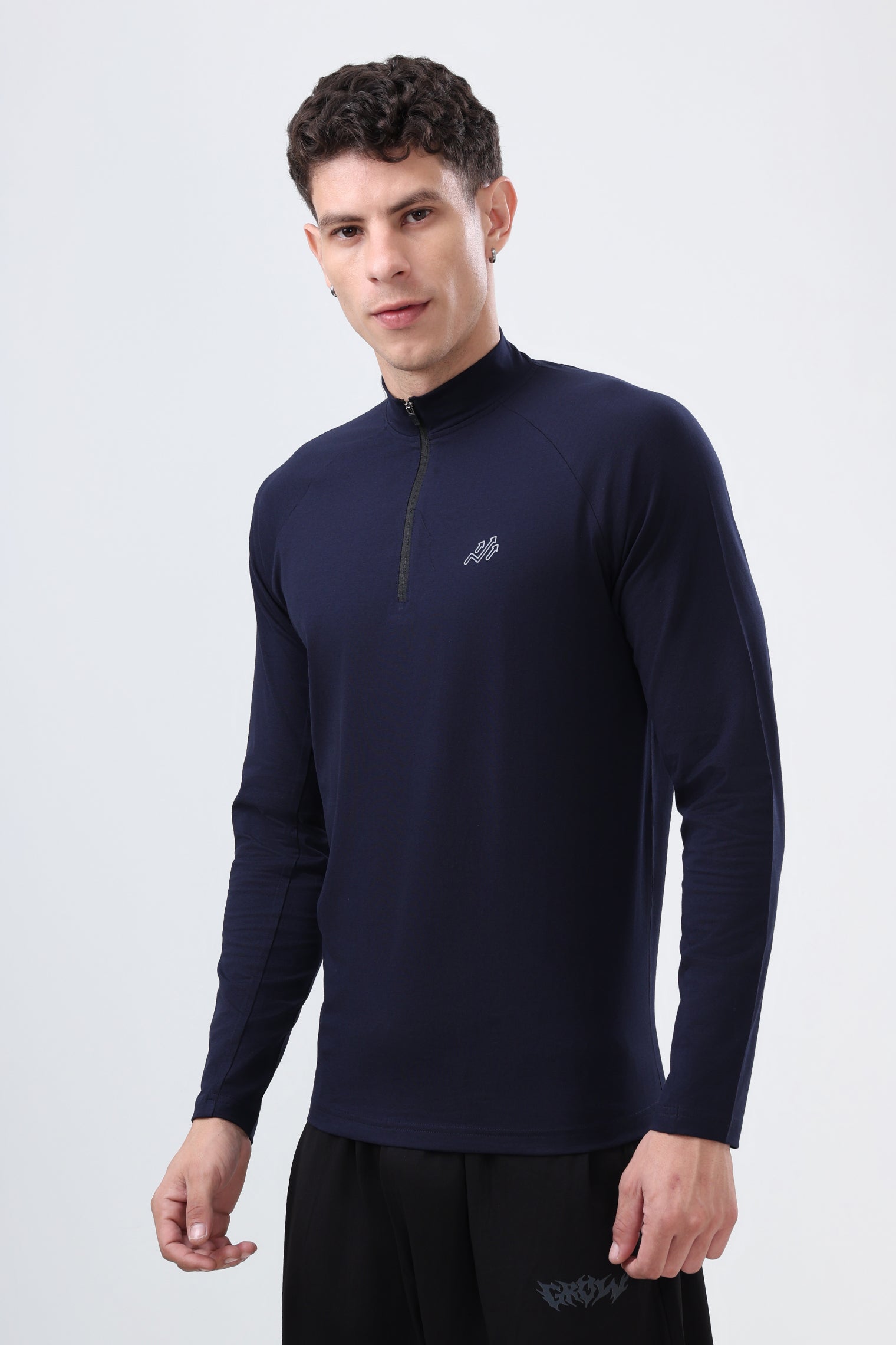 Raglan Quarter Zip T-Shirt (Cotton Feel) Navy